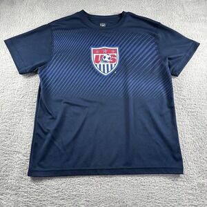 USA Soccer Team Shirt Mens‎ Large Navy Blue Center Logo Pattern Performance